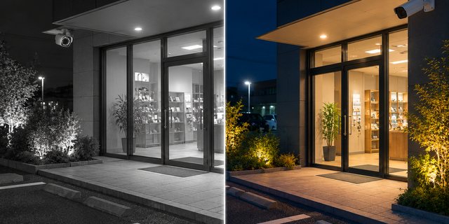 夜間の白黒とカラーの比較