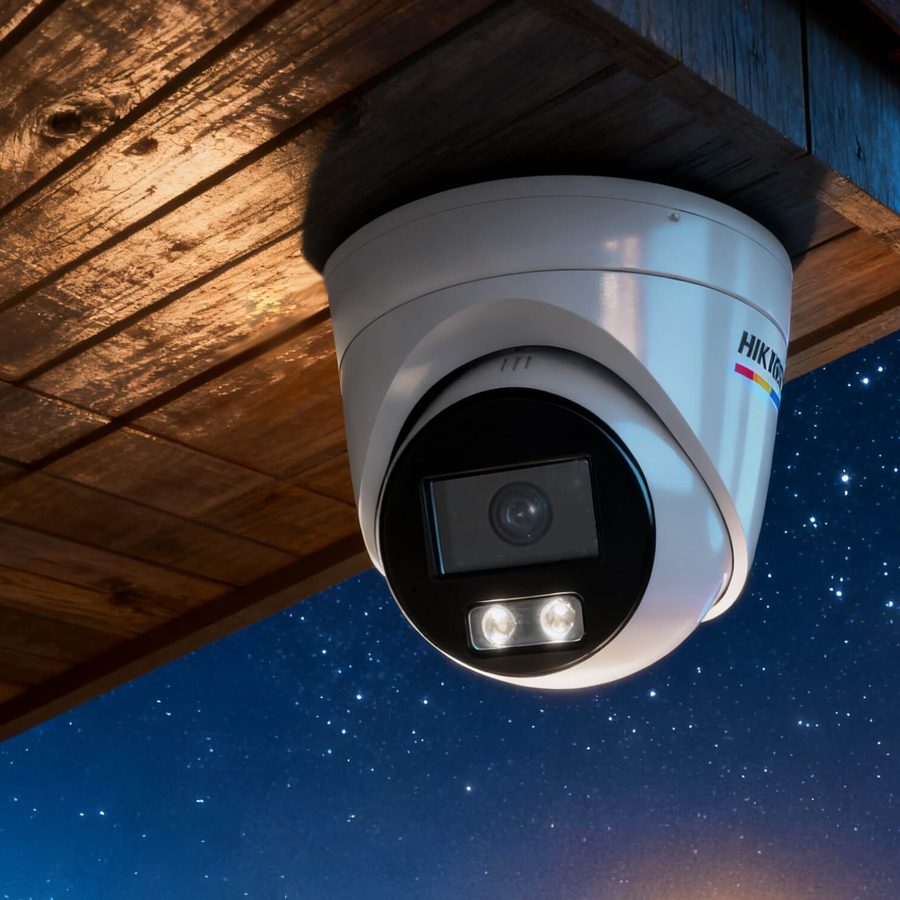 夜間に設置されたHIKVISIONのドーム型カメラ
